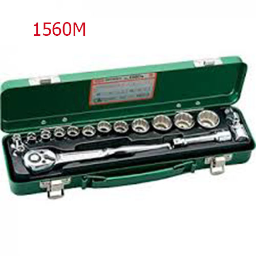 Bộ khẩu thân dài và Tay vặn cỡ 3/8'', 17 chi tiết